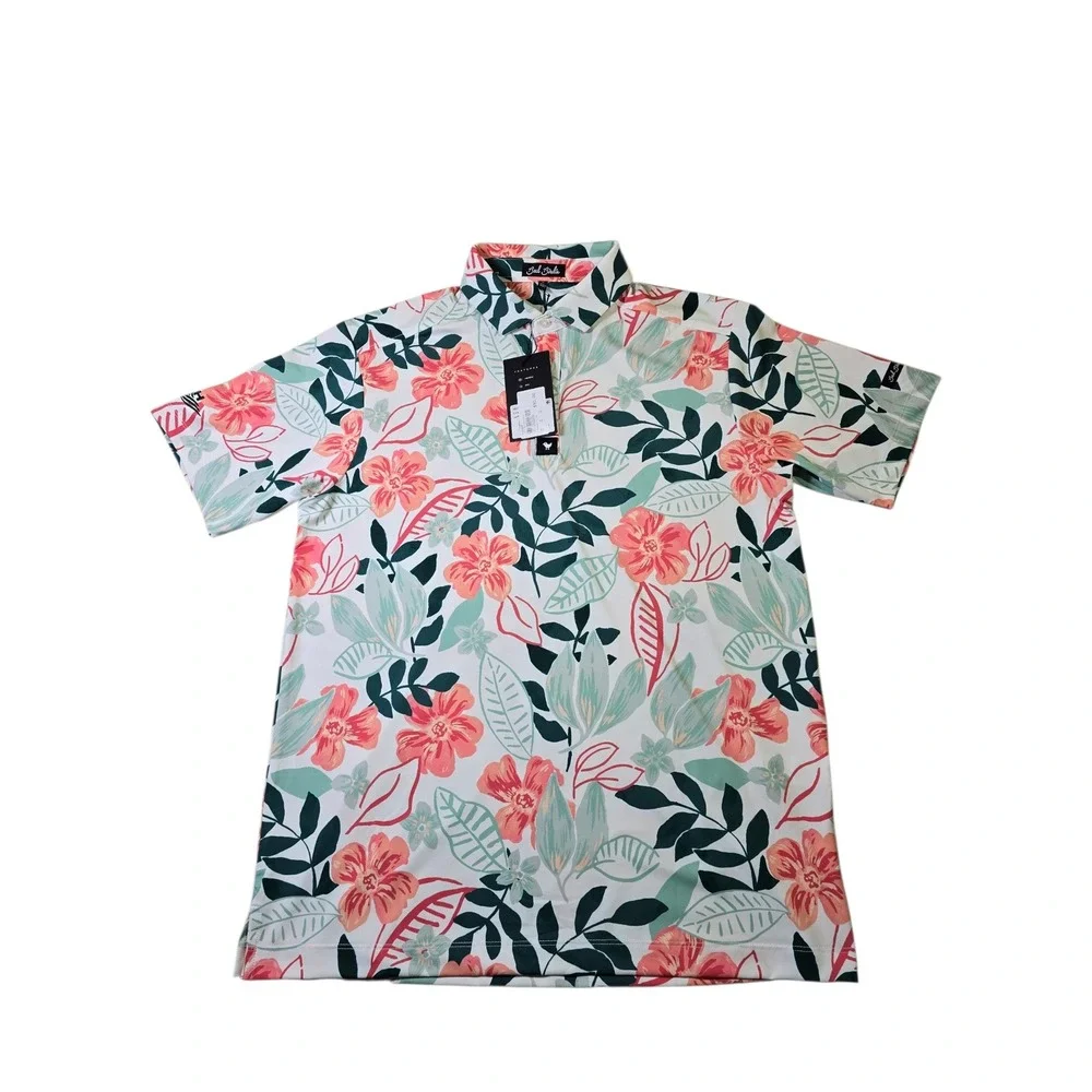 NWT‎ Bad Birdie M Floral Polo Shirt 4-Way Stretch UPF 50+
